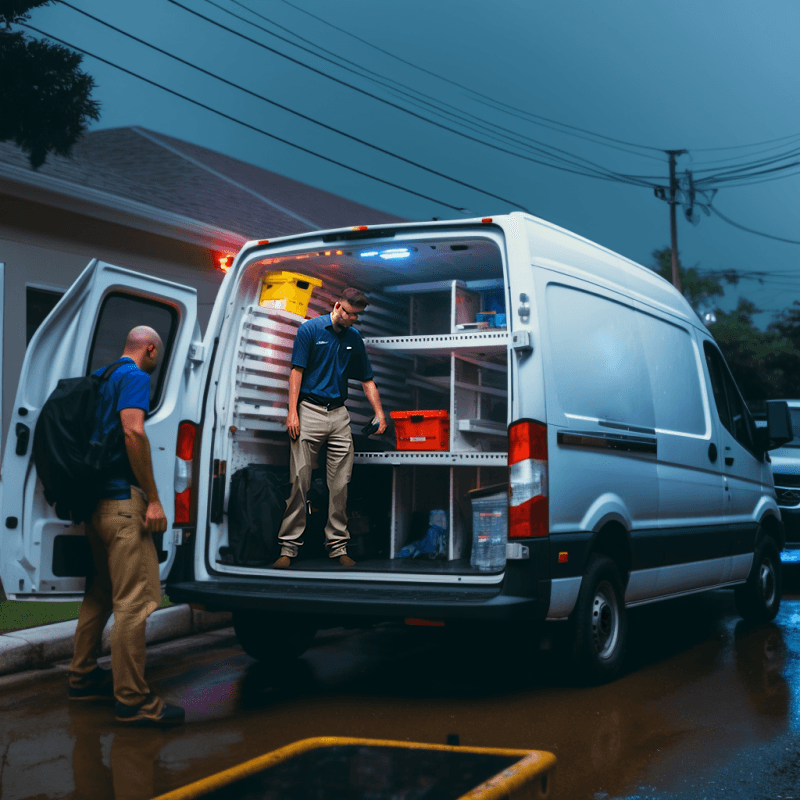 ultra realistic 4k photo of van on street with two men